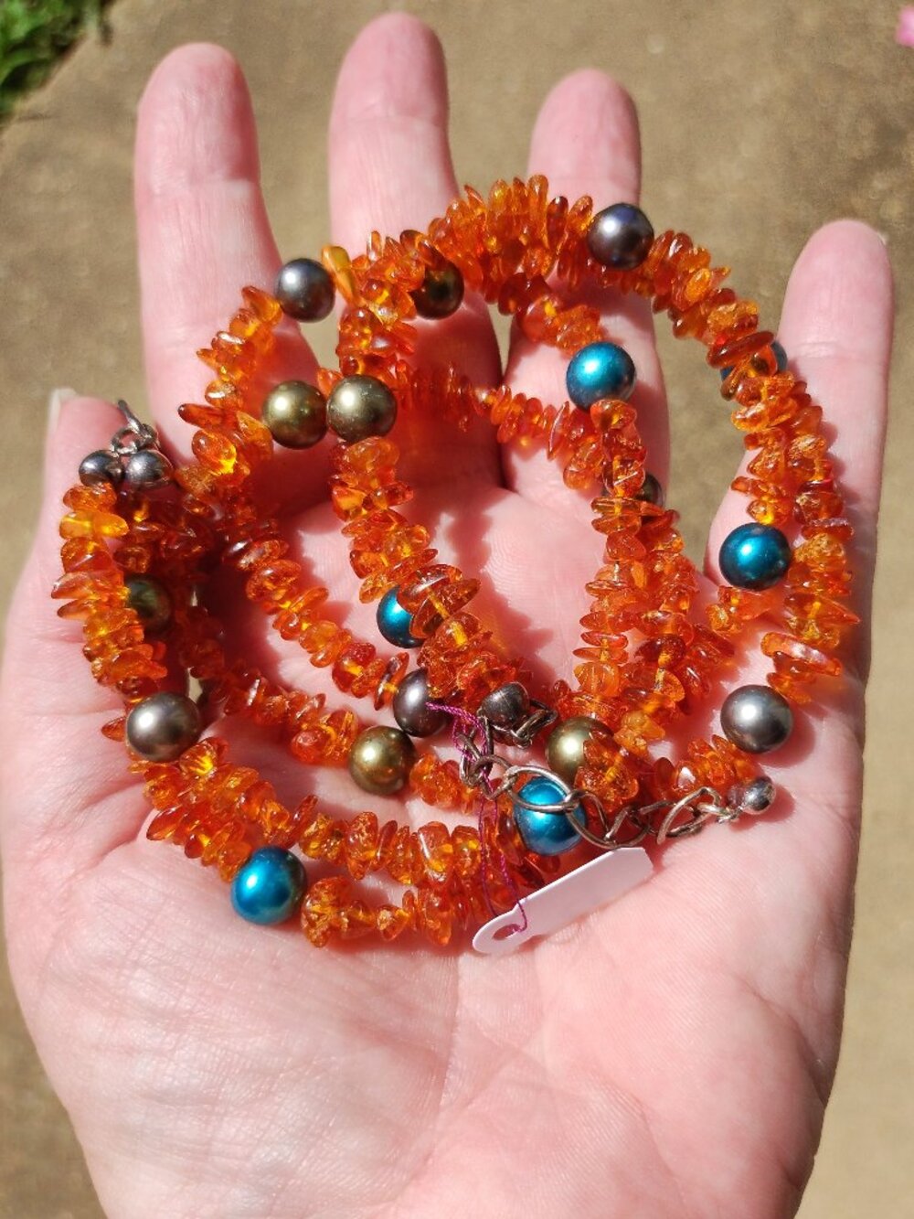 Jay King DTR 2 strand Amber and Freshwater Pearl necklace 925 Sterling Silver